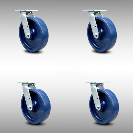 Service Caster 8 Inch SS Solid Poly Swivel Caster Set with Roller Bearing and Swivel Lock SCC SCC-SS30S820-SPUR-BSL-4